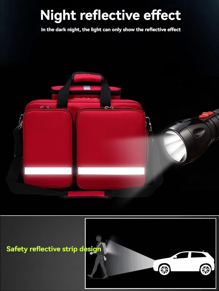 Portátil de gran capacidad con carro, kit de primeros auxilios de emergencia, ignífugo, antiestático, impermeable, con ruedas, trauma de incendio, bolsa médica multifuncional (rojo)