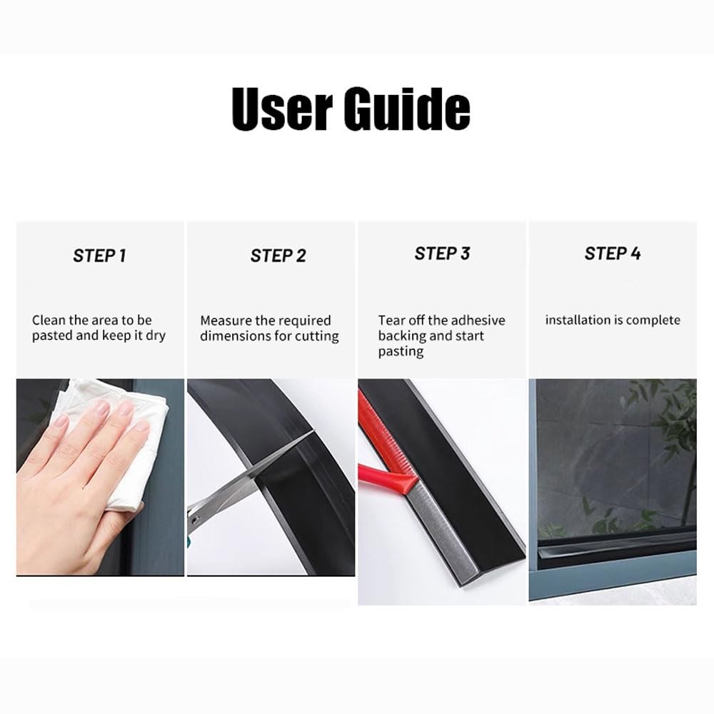 Deflector de Lluvia Autoadhesivo para Puertas y Ventanas, Sello Barrera Negro contra Salpicaduras y Goteo, Interior/Exterior(2m)