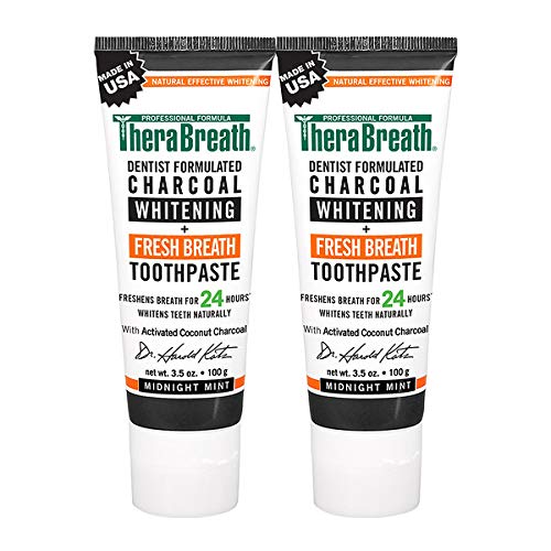TheraBreath Whitening + Fresh Breath Charcoal Toothpaste, Midnight Mint Flavor, 3.5 Ounce Tube