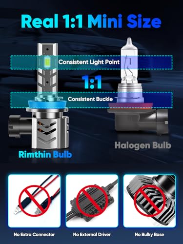 Image of rimthin H11 9005 Light Bulbs Combo, Super Bright H9 H8 HB3 Fog Lights with Fan, 6000K Cool White, Plug and Play, IP67 Waterproof, Pack of 4