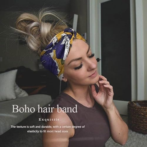 Catery Boho Headbands Criss Cross Head Bands No Slip Fashion Elastic Stretch Wide Hair Bands For Women(Pack Of 5) (Boho) #TOP2