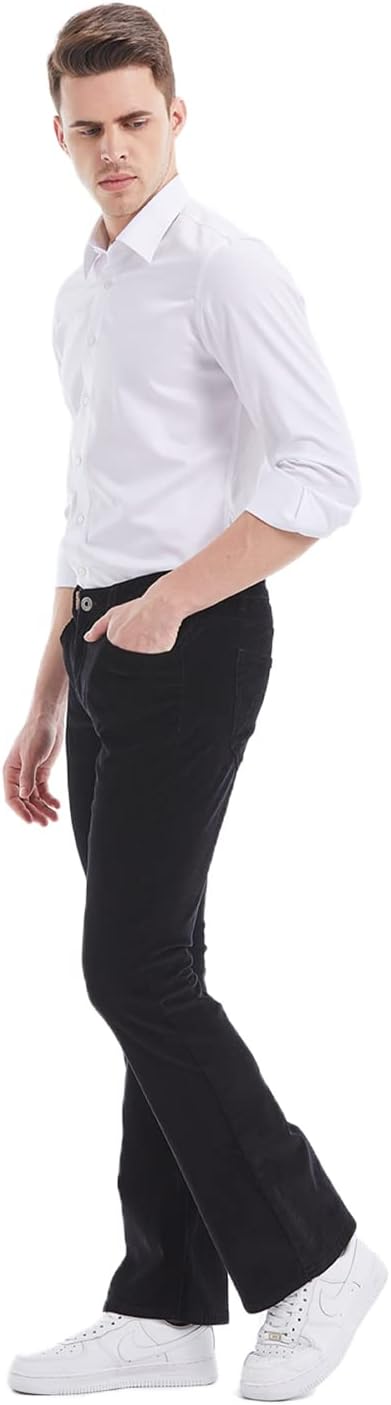 Wbestwind Men's Relaxed Vintage 60s 70s Corduroy Slim Bell Bottom Stretch Fit Classic Comfort Flared Flares Retro Leg Pants - Image 3