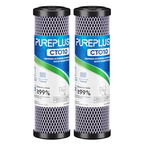 1 Micron 2.5' x 10' Whole House CTO Carbon Water Filter Cartridge Replacement for Under Sink Water Filter System, Dupont WFPFC8002, WFPFC9001, FXWTC, SCWH-5, WHEF-WHWC, WHCF-WHWC, AMZN-SCWH-5, 2Pack
