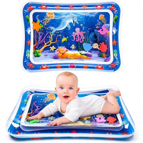 Image of BRAND VILLA Tummy Time Water Play Mat for Babies - Inflatable Sensory Activity Gym, Leak-Proof Infant Toy, Ocean Floor Play Mat for Motor Skill Development, Newborn Baby Essentials Gift (3-24 Months)