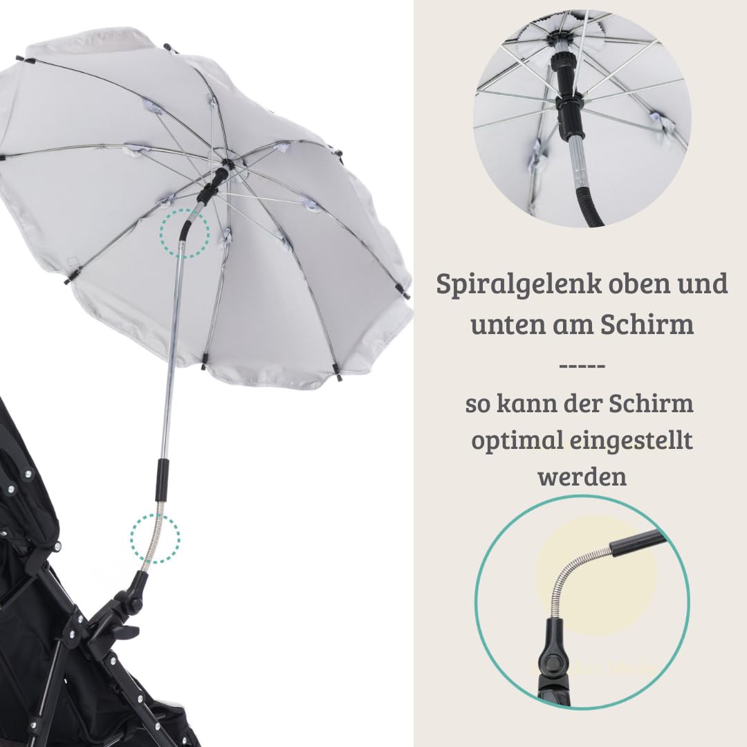Fillikid Sonnenschirm Exklusiv für Kinderwagen & Buggys | Stilvoller Sonnenschutz für kleine Entdecker | UV-Schutz 50+, wasserabweisend, trendiges Design & einfache Montage | 72 cm Durchmesser