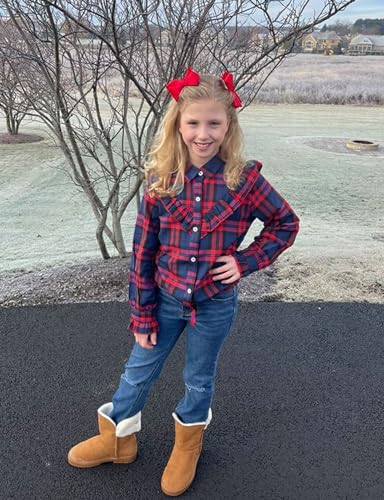Image of Girls Sleeveless Plaid Button Down Shirt Summer Crop Tops Tie Knot Ruffle Sleeve Shirt Blouse 3-12Y