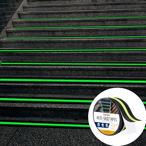 Image of Glow in Dark Anti Slip Tape, 2 inch x50FT Heavy Duty Waterproof Safety Grip Tape for Stairs, Pool, Bathroom - Black & Glow Stripe Indoor /Outdoor Multi-Purpose Traction Tape