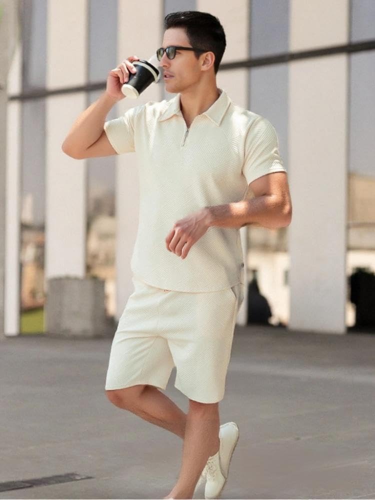 Mens Summer Short Sets Outfits Fashion Zip Polo Shirt and Shorts 2 Piece Set Casual Tracksuit for Golf Vacation - Image 4