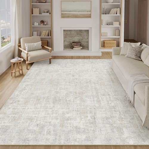 PureCozy Beige Grau Teppich Wohnzimmer 200x300 Schlafzimmer Teppiche Waschbarer rutschfest Boho Abstrakt Carpet Wohnzimmerteppich Esszimmer Büroteppich Groß Kurzflor Weich Carpets