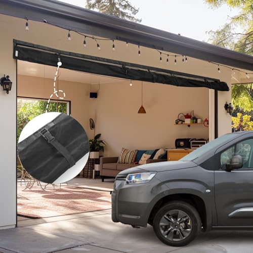 Image of Garage Door Screen - 1 Car 9x8Ft Magnetic Closure Heavy Duty Weighted Bottom Screen Self Sealing Fiberglass Mesh Retractable Net-Easy Assembly&Pass-Through(Black)