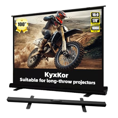 KyxKor Floor Rising Projector Screen 100 Inch 16:9 Portable Projector Screen Pull Up Floor Screen for Projector Rising Projection Screen for Indoor Outdoor Movies Home Theater and Outdoor Events