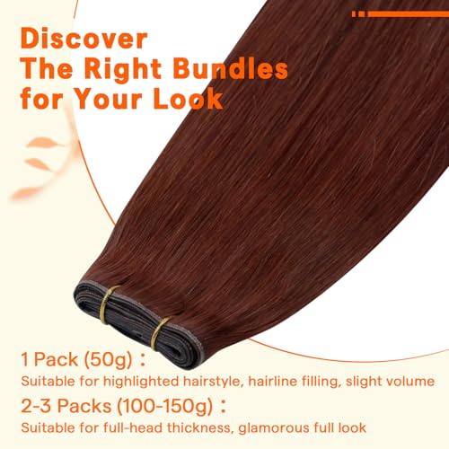 Image of Full Shine Butterfly Weft Hair Extensions 20 Inch 50g Cinnamon Copper | Invisible PU Holes, Seamless Look, For Thin Hair, Medium Length Styling, Daily Natural Look, No Glue No Heat Method