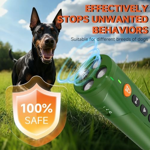 URCHIN Dog Bark Deterrent Device, 3X Ultrasonic Anti Barking Device 6 Modes Dog Trainer Rechargeable & Portable Safe Bark Control Indoor Outdoor for All Dogs with LED Flashlight - Green — view 3