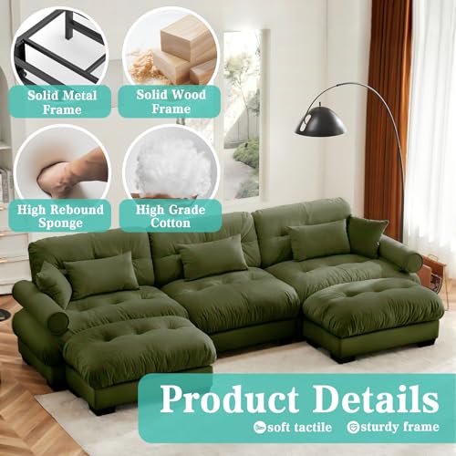 Image of SoarFlash Sectional Sofa Couch, U Shaped Modern Sofa with Solid Wood Legs, Couches Sofas for Living Room Apartment, Comfortable Small Couches for Apartment, Green