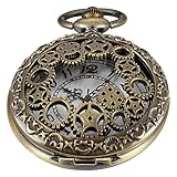 Whodoit Hollow Gear Quartz Pocket Watch, Vintage Bronze Necklace Pendant Clock Chain(CF109)