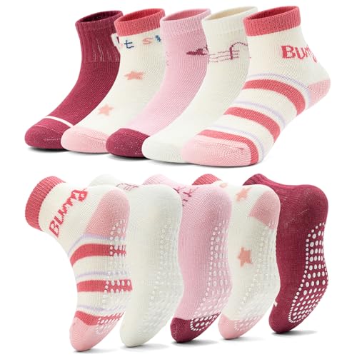 Sosenfer Non Slip Toddler Socks with Grippers,5-10 Pairs Non Skid Ankle Socks for 1-7 Years Baby Kids Made With Cotton