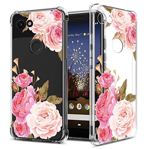 GREATRULY Floral Clear Pretty Phone Case for Google Pixel 3a XL (2019) for Women Girls,Flower Design Transparent Slim Soft Drop Proof TPU Bumper Cushion Silicone Cover Shell,FL-K