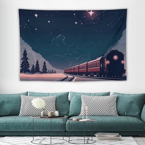 Tapisserie murale train dans la neige déco vintage légère