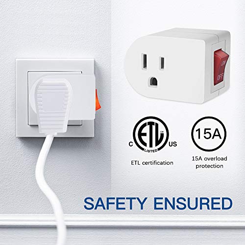 Etl Listed Grounded Outlet Adapter With On Off Switch And Red Indicator, Jackyled 3 Prong Single Port Power Adapter Outlet, Electrical Fireproof Power Switch Plug Extender For Home And Office, 2 Pack #TOP4