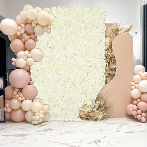 Image of Artificial Flower Wall Panels Ivory 7x4.6ft Silk Hydrangea Floral Backdrop for Wedding Baby Bridal Shower Event Photo DIY Background Decorations