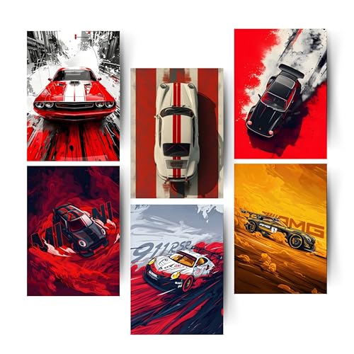Image of Posters Inc Sports Cars Posters for Wall A4 Size Aesthetic Setup 300 GSM Matte Paper Pack of 6 Automotice Motorsport Decor for Gaming Room, Bedroom, Home, Office & Living Room Glue Dots Included
