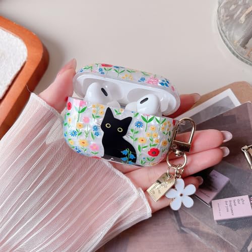 Image of MINSCOSE for AirPods Pro 2nd /1st Generation Glitter Case,Cute Cat Flower Shell Pattern Design with Girly Keychain,Soft TPU Protective Shockproof Case with Cleaner Kit for Airpods Pro /Pro 2-Cat