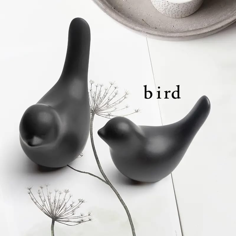 Image of Ceramic Birds Figurines Ceramic Blessing Birds Figurine Home Decorations Accessories Black Matte (Set of 2)