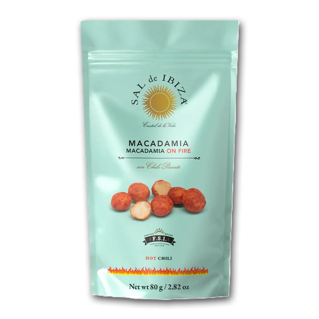 Sal de Ibiza Macadamia Hot Chili – Gourmet Roasted Macadamia Nuts with Chili and Sea Salt – 4 Pack (4 x 2.82 oz)