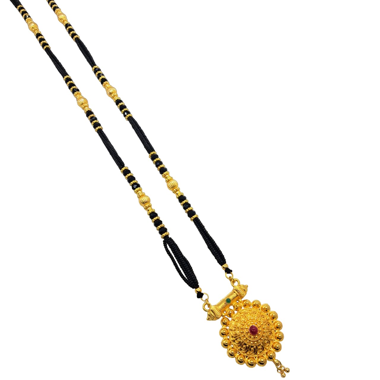 34 Inch long Big Pendant mangalsutra Blackbead Gold Plated bridal Mangalsutra-image-8