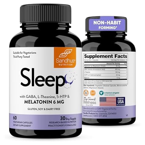 Sandhu's Sleep 60 Capsules –Non-Habit Forming 5-in-1 Sleep Aid Supplement with Melatonin, Magnesium, GABA, L-Theanine & 5-HTP Cover