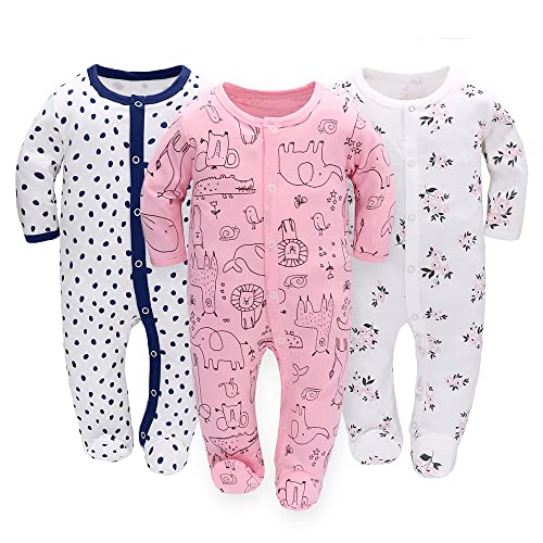 LAT 3 Pcs Infant Girls Boys Footie Onesies Sleeper Newborn Cotton Sleepwear Outfits