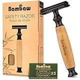 Rasoir de Sécurité avec Manche en Bambou | Rasoir de Sûreté | Traditionnel & Durable |...