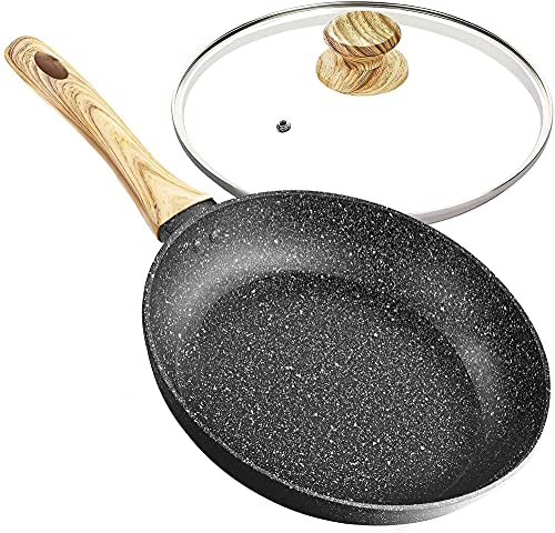 MICHELANGELO Bratpfanne 28cm mit Deckel, Antihaft-Pfanne mit Deckel, Bratpfanne antihaftbeschichtet aus Stein, Steinpfannen 28CM
