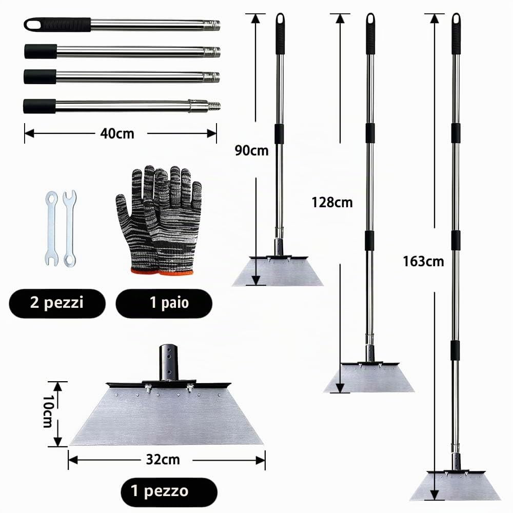 Pala da Giardino Multifunzionale,Pala Per Diserbo con Manico 163 cm, Pala Per La Pulizia Del Giardino, Pala Raschietto da Giardino Piatta,Per Diserbo, Rimozione Ghiaccio, Muschio,Pulizia Agricola