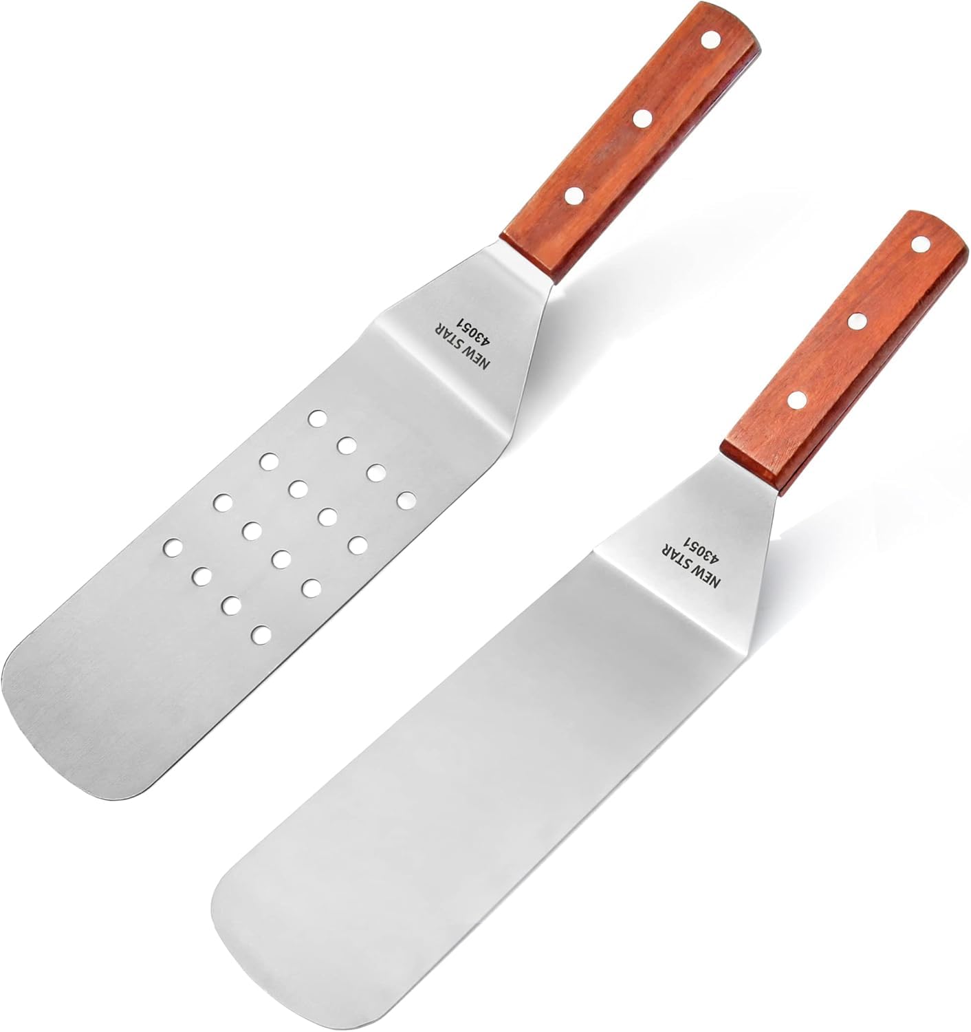 43051 Wood Handle Flexible Grill Spatula Set, 14.5", Set of 2, Silver
