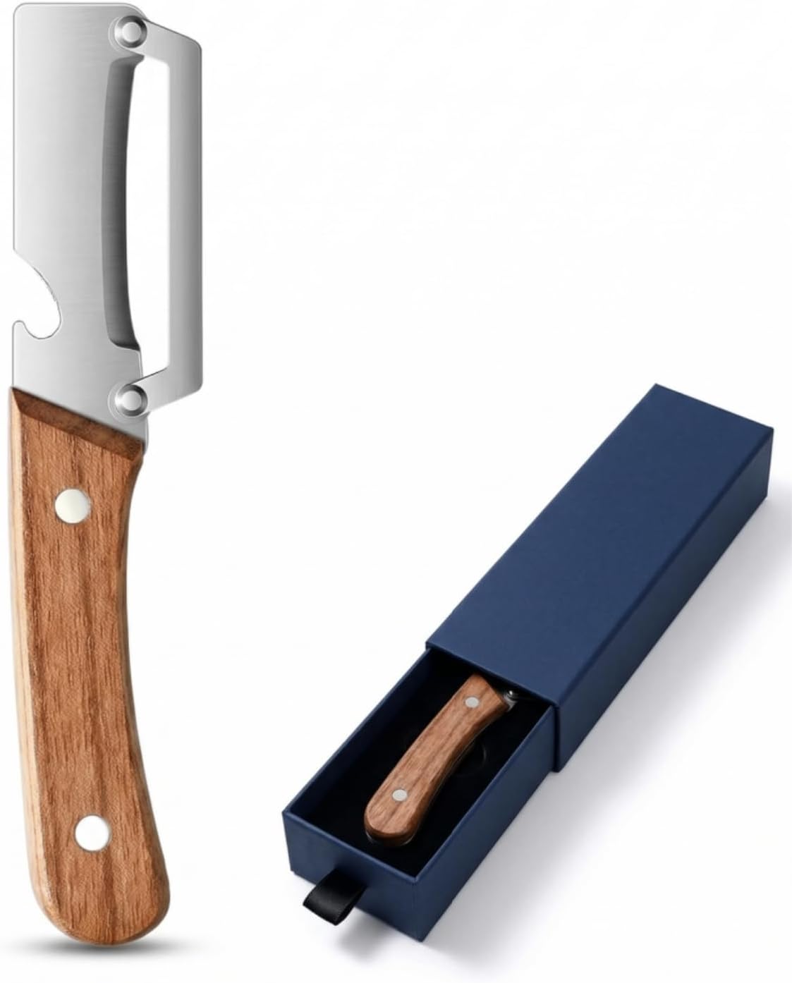 Zero Snag Wooden Peeler Kitchen Tool – 2 in 1 Multi Functional Vegetable Peeler & Wooden Kitchen Tool – Stainless Steel Blade for Fruit, Sugar Cane, Veggies & Potatoes