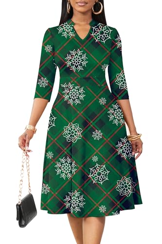 Image of Nmoder Casual Dresses for Women Semi Formal Fit and Flare 3 /4 Sleeve A-line Church Work Dress with Pockets