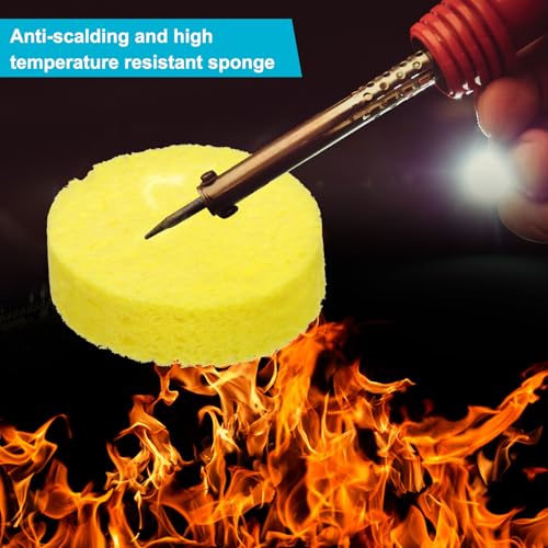 Image of uxcell Soldering Sponge 1.97 inch x 1.97 inch Round Sponge Replacement Welding Soldering Iron Tip Cleaning Pads Soldering Iron Special High Temperature Sponge Yellow 20pcs