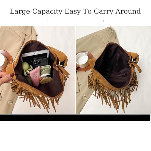 Image of Fringe Hobo Bags for Women - Vintage Suede Tassel Hippie Crossbody Bag Western Purse Cowgirl Purses Tassel Shoulder Bag