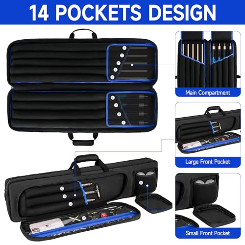 Pool Cue Case 4x5, Billiard Cue Carrying Case Holds 4 Butts and 5 Shafts, Pool Stick Bag with 14Pockets and Shoulder Straps, Black (Bag Only) - Thumbnail 3