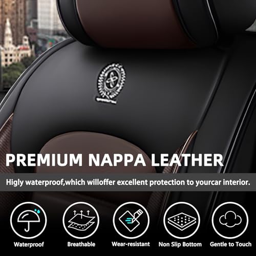 Image of Universal Car Seat Covers for Honda Accord Plug-In Hybrid 2014 Anti-Slip Seat Covers,Waterproof Faux Leather Full Coverage Car Seat Protectors Interior Accessories(2Pcs Standard /Black&Coffee)