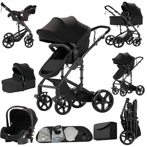 Aveainelle Poussette 3 en 1, Poussette Trio de Voyages Réversibles, Pousette 3 in 1 Pliante En Un Clic et Accessoires Complets, Mode de Freinage Double pour...