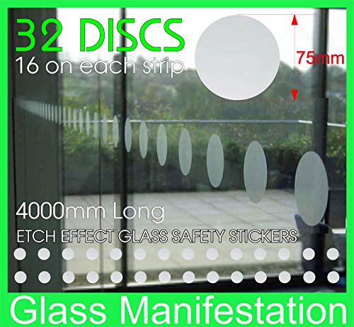 Autocollants de sécurité vitrage 75 mm | Disque adhésif signalisation verre 4m - 3