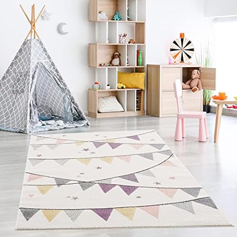payé Alfombra de juego para habitación infantil con banderines crema 80x150cm Cover
