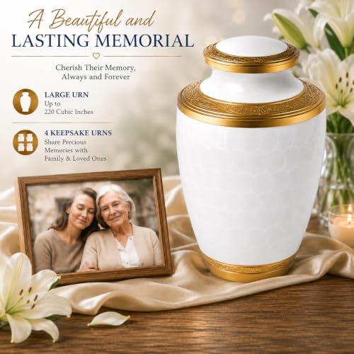 Image of White Urn for Ashes for Women & Men with Ashes Necklace Up to 220 lbs
