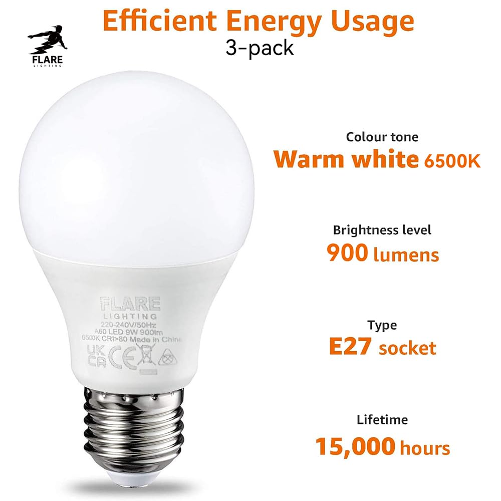 FLARE LIGHTING E27 Screw Bulb 60W Equivalent (3 Pack), LED Light Bulb Cool White 6500k, 9W Energy Saving and Super Bright - Image 2