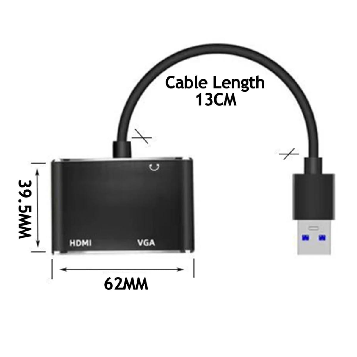 Fly Ace Adaptador USB 3.0 para HDMI e VGA, Modelo FY-730, Preto