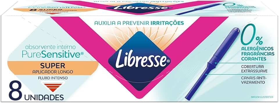 Libresse Pure Sensitive, Absovente interno Super com Aplicador longo, 8 unidades