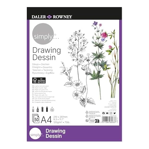 Daler-Rowney Simply Drawing & Sketching Paper Pad, A4, 120gsm, 50 Sheets, For Entry-Level Artists & Hobbyists