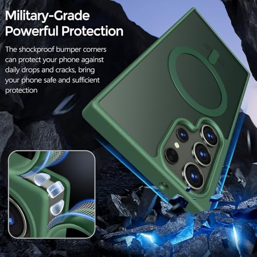 Image of Rayboen for Samsung Galaxy S23 Ultra Case Magnetic, [Compatible with Magsafe] Protective Skin Finish Matte Phone Cover for Samsung S23 Ultra with Translucent Hard Back & Soft Edge, Matte Green